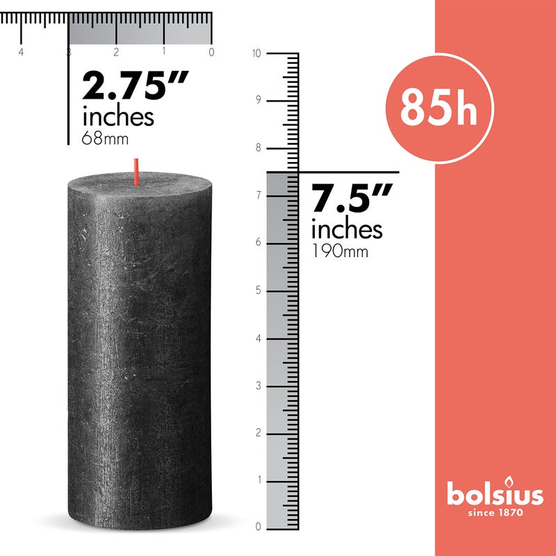 بولسوس شموع عمود معدنية لامعة باللون الأسود من BOLSIUS - 2.75 × 7.5 بوصة - جودة أوروبية ممتازة - تتضمن شمع نباتي طبيعي - شموع زفاف غير معطرة لمدة 85 ساعة - Image 2